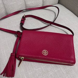 Tory Burch Red Robinson Mini Foldover Tassel Crossbody Bag